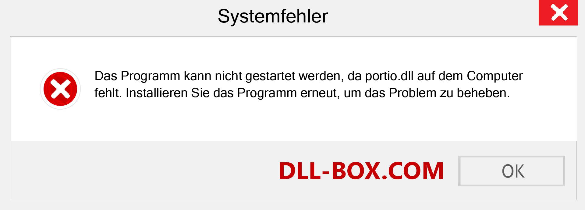 portio.dll-Datei fehlt?. Download für Windows 7, 8, 10 - Fix portio dll Missing Error unter Windows, Fotos, Bildern