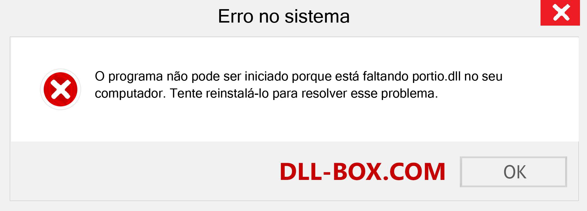 Arquivo portio.dll ausente ?. Download para Windows 7, 8, 10 - Correção de erro ausente portio dll no Windows, fotos, imagens